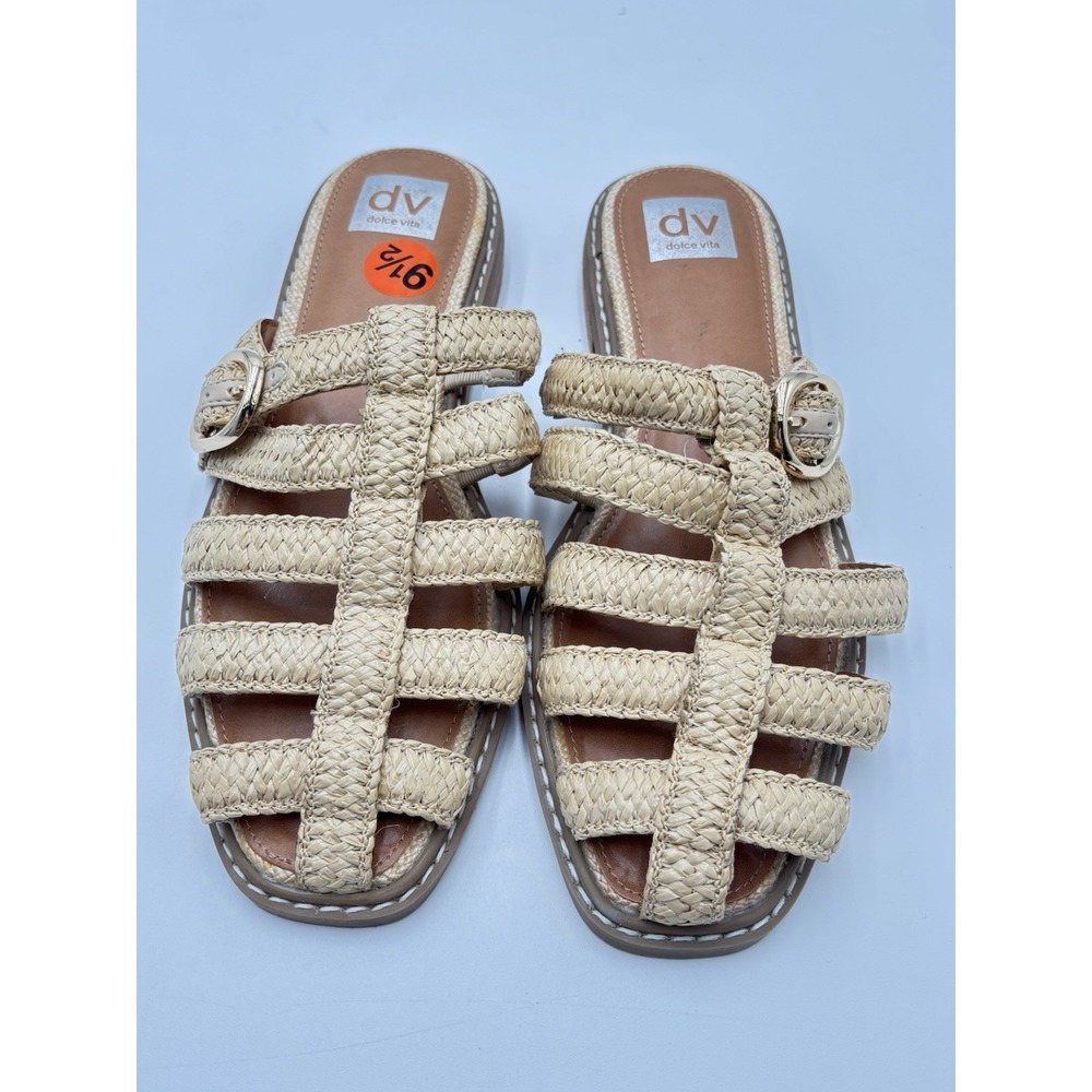 Dolce Vita Raffia Slide Sandals Women's 9.5 Natural Woven Buckle Boho